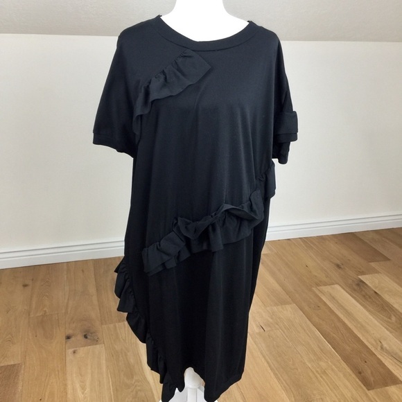 COS 100% Cotton Asymmetric Ruffle Black Shift Dress - Picture 1 of 9